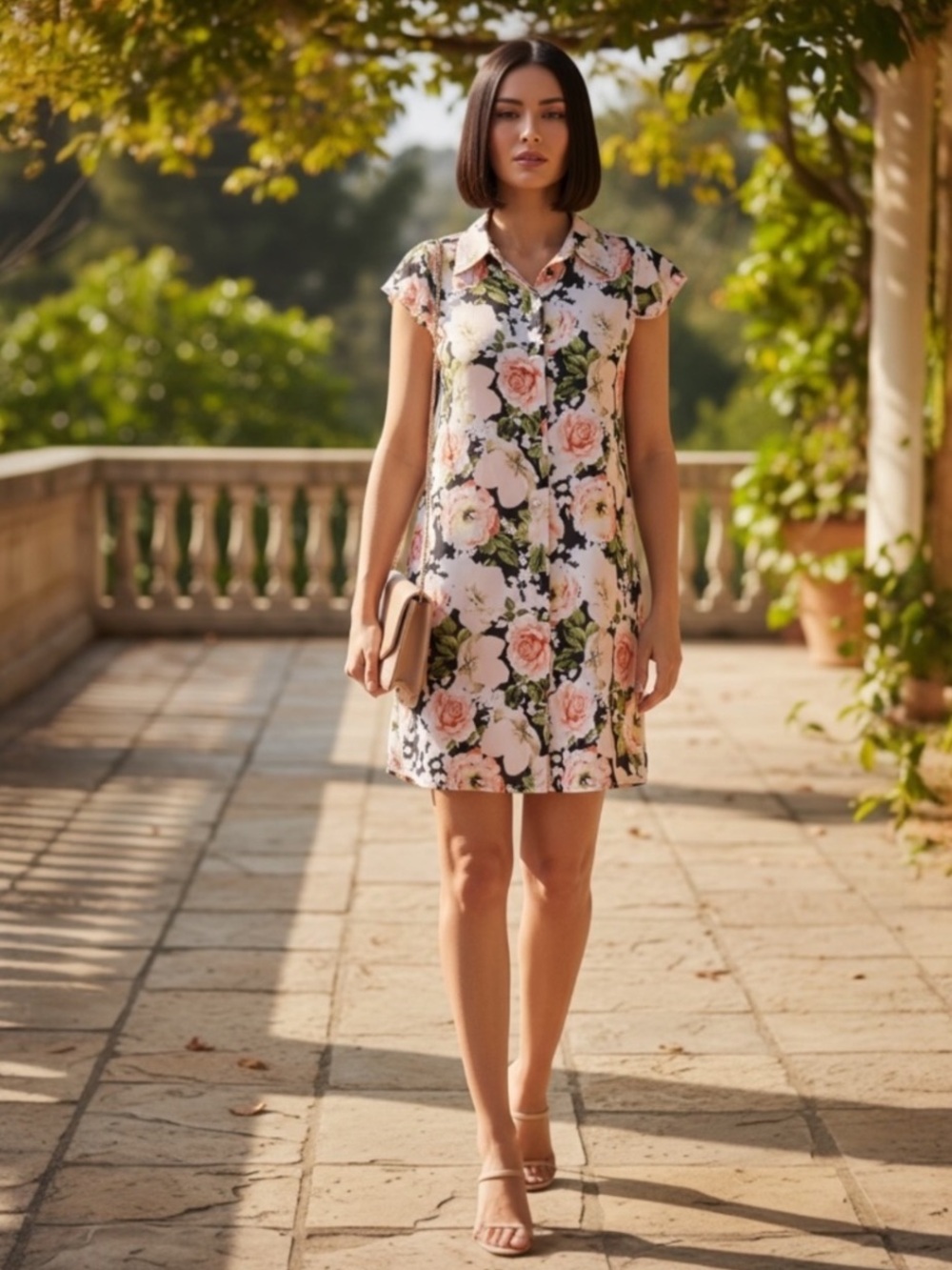 NWT Alice + Olivia Martel Floral Print Silk Shirt Dress